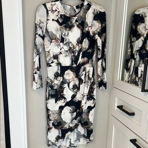 Floral Print Women's Knit Dress - Long Sleeve - Medium